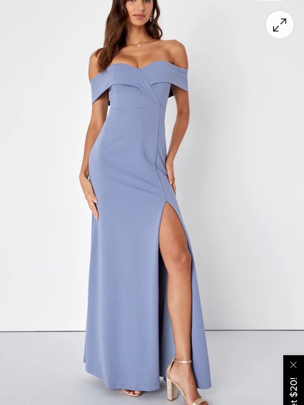 LULUS Song of Love Blue Grey Off-the-Shoulder Maxi Dress